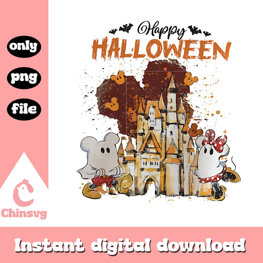 Happy halloween disney castle png, mickey and minnie png, halloween costume png