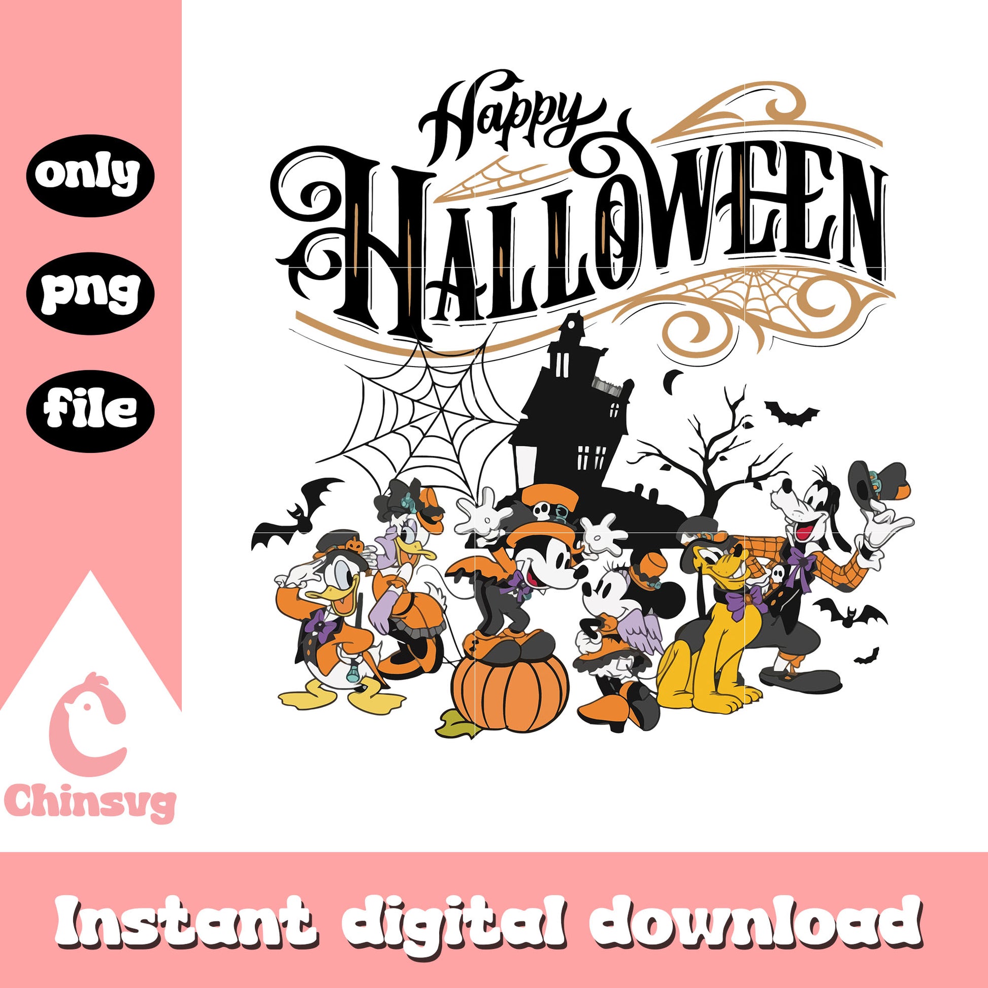 Happy halloween disney characters design png, disney movies png