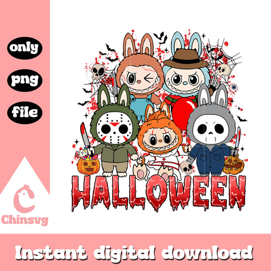 Happy halloween labubu dolls design png, labubu halloween popmart png
