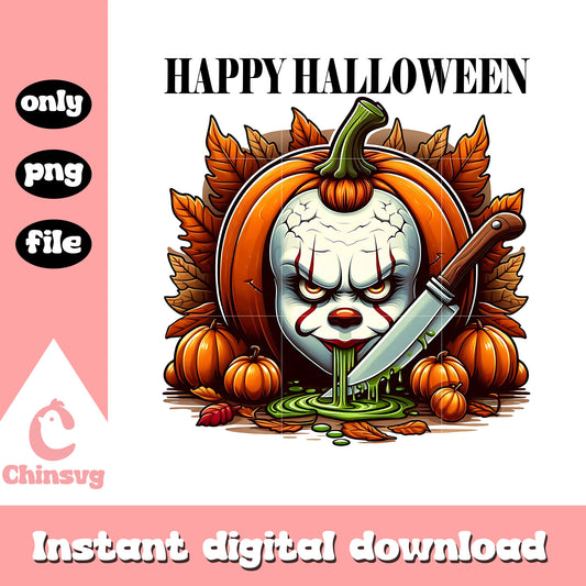 Happy halloween pennywise face pumpkin png, pennywise halloween png