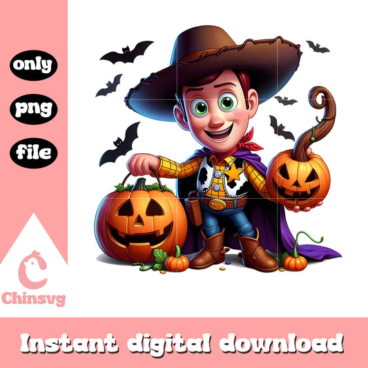 Happy halloween toy story woody pumpkin png, woody halloween png