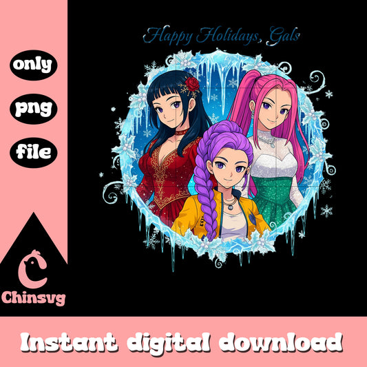 Happy holidays gals huntrix members png, huntrix girl band png