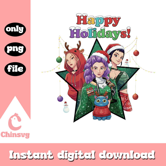 Happy holidays huntrix band png, merry christmas images png