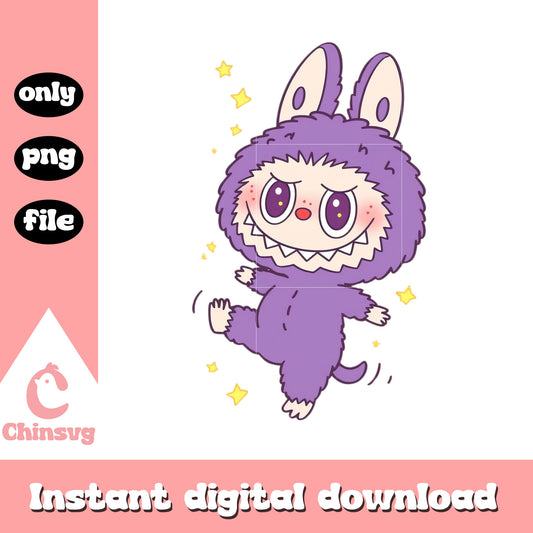 Happy purple labubu clothes design png, purple labubu png
