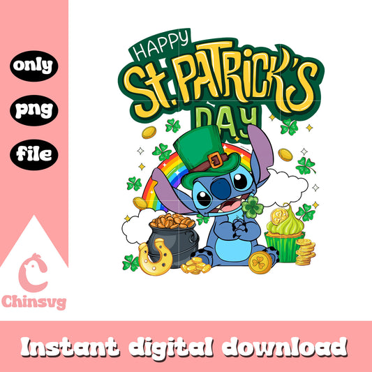 Happy st.patrick day cute stitch png, happy st patrick's day png