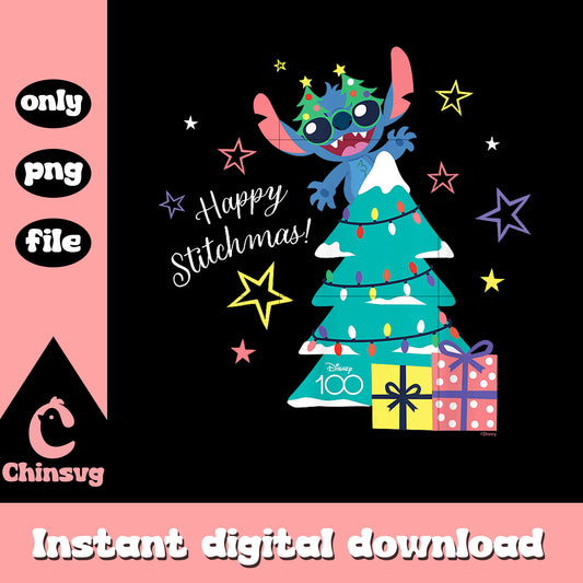 Happy stitchmas christmas tree painting png, disney stitch png