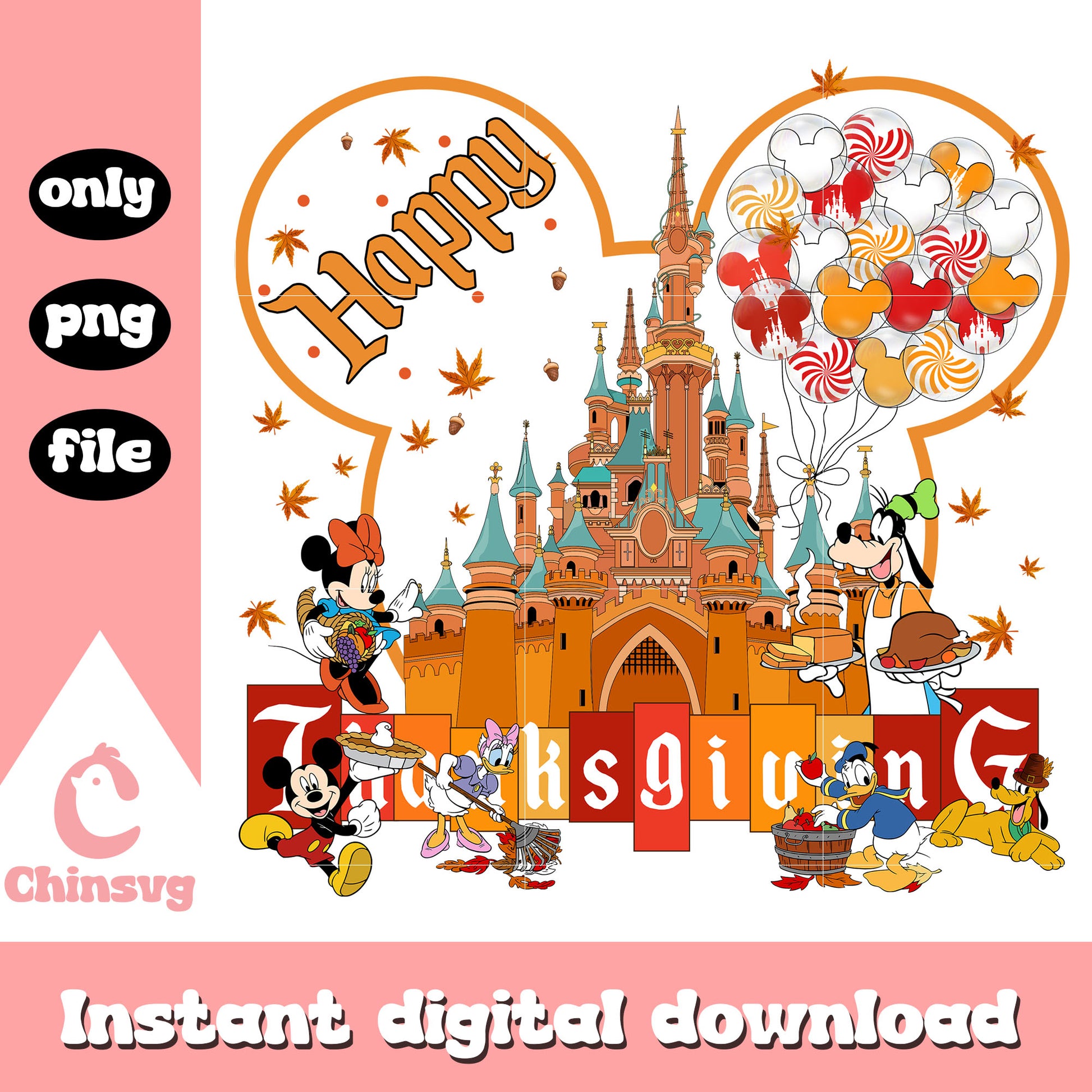 Happy thanksgiving disney castle balloons png, thanksgiving png