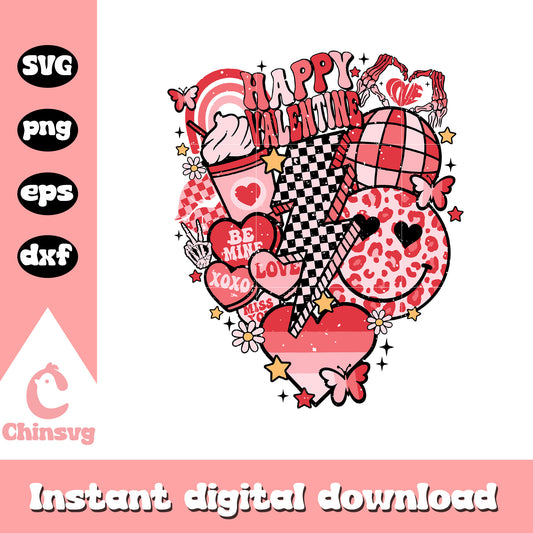 Happy valentine lightning bolt design svg, xoxo valentines​ svg