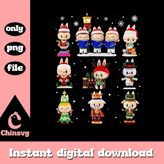 Happy xmas labubu cute doll design png, the monsters labubu png