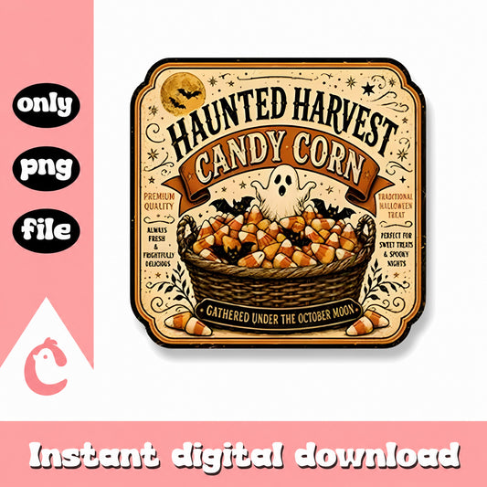 Haunted Harvest Candy Corn PNG, Halloween Sublimation, Vintage PNG