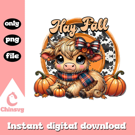 Hay fall baby cow girl drawing design png, happy halloween png