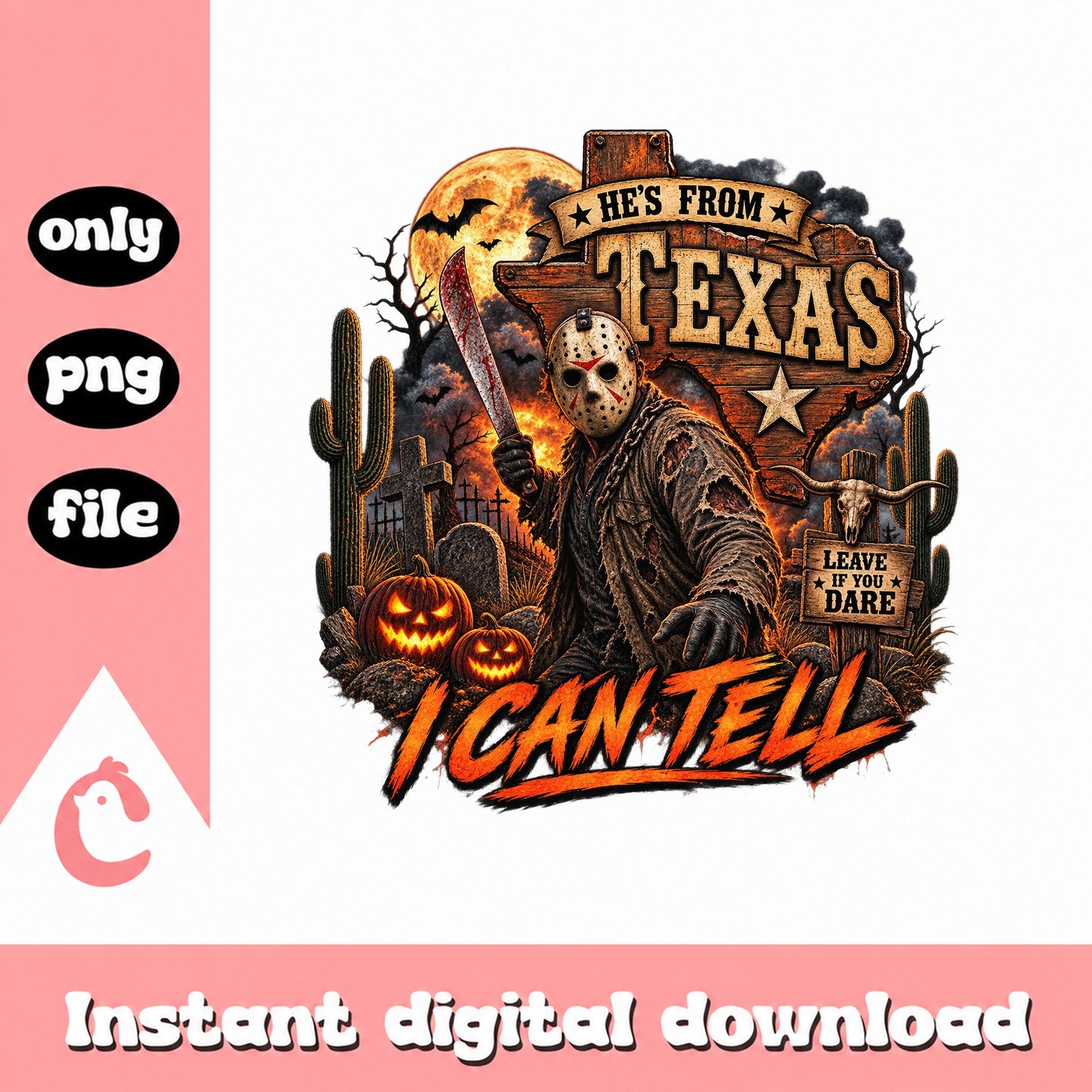 He's From Texas Halloween PNG, Horror Movie Slasher, Instant PNG