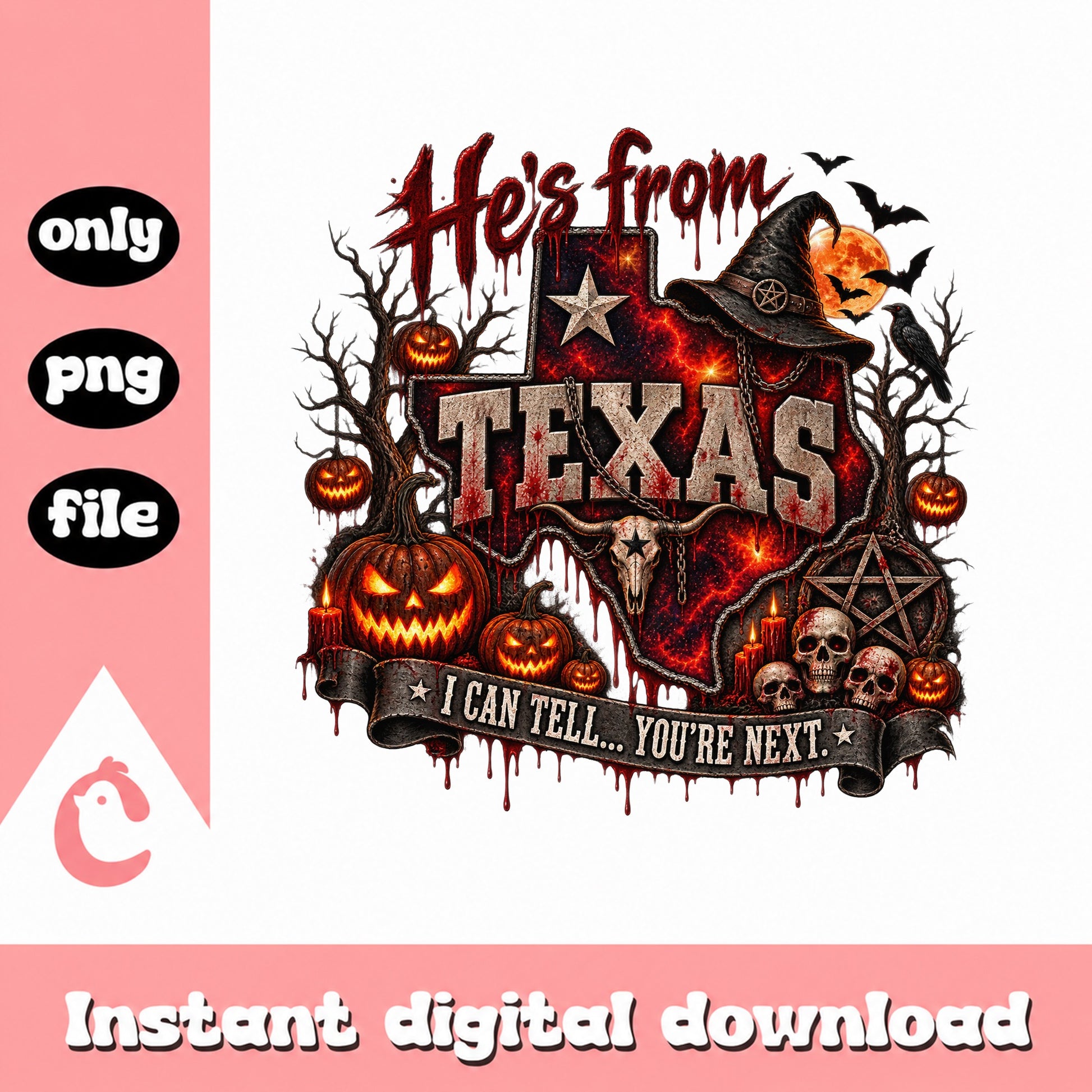 He's From Texas Halloween PNG, Spooky Texas State Design, Halloween PNG
