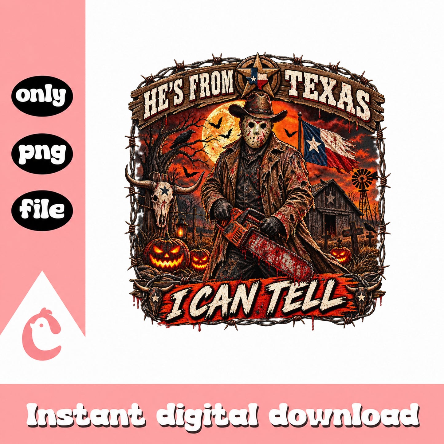 He's From Texas Horror Halloween PNG, Chainsaw Killer PNG, Spooky PNG