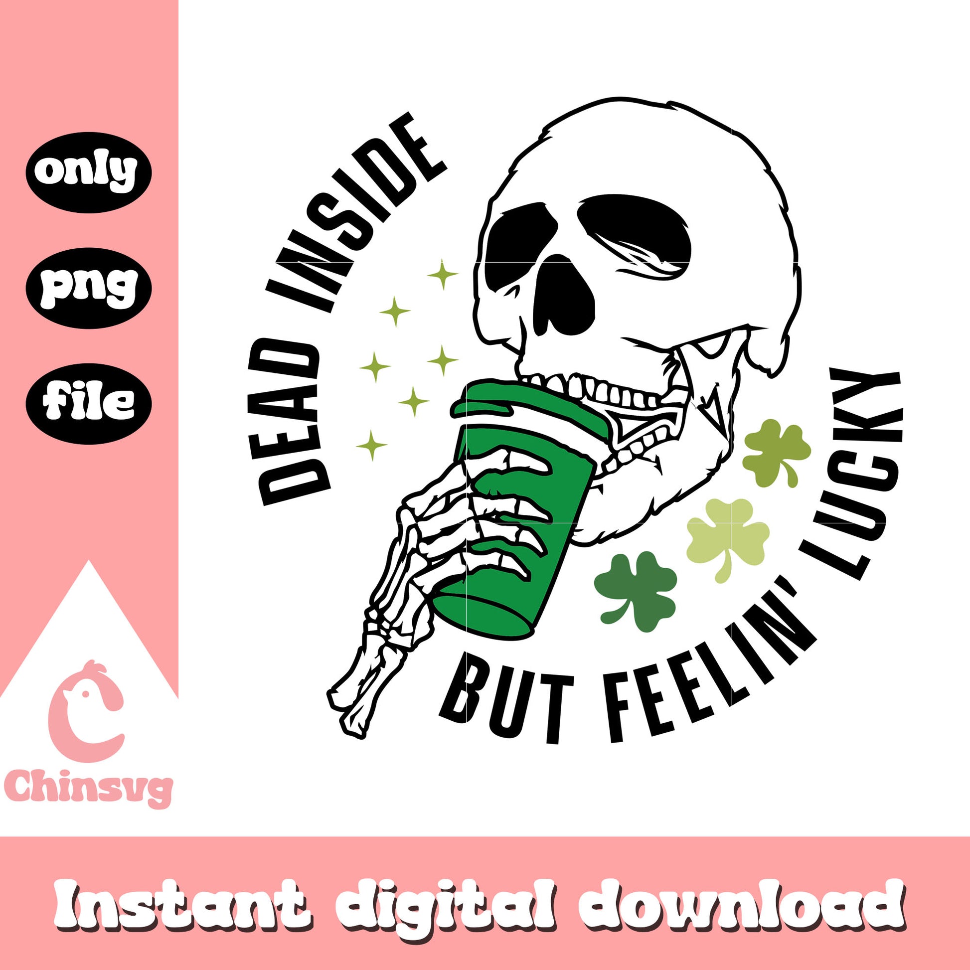 Head skeleton st patrick’s png, clover st patrick's day​ png