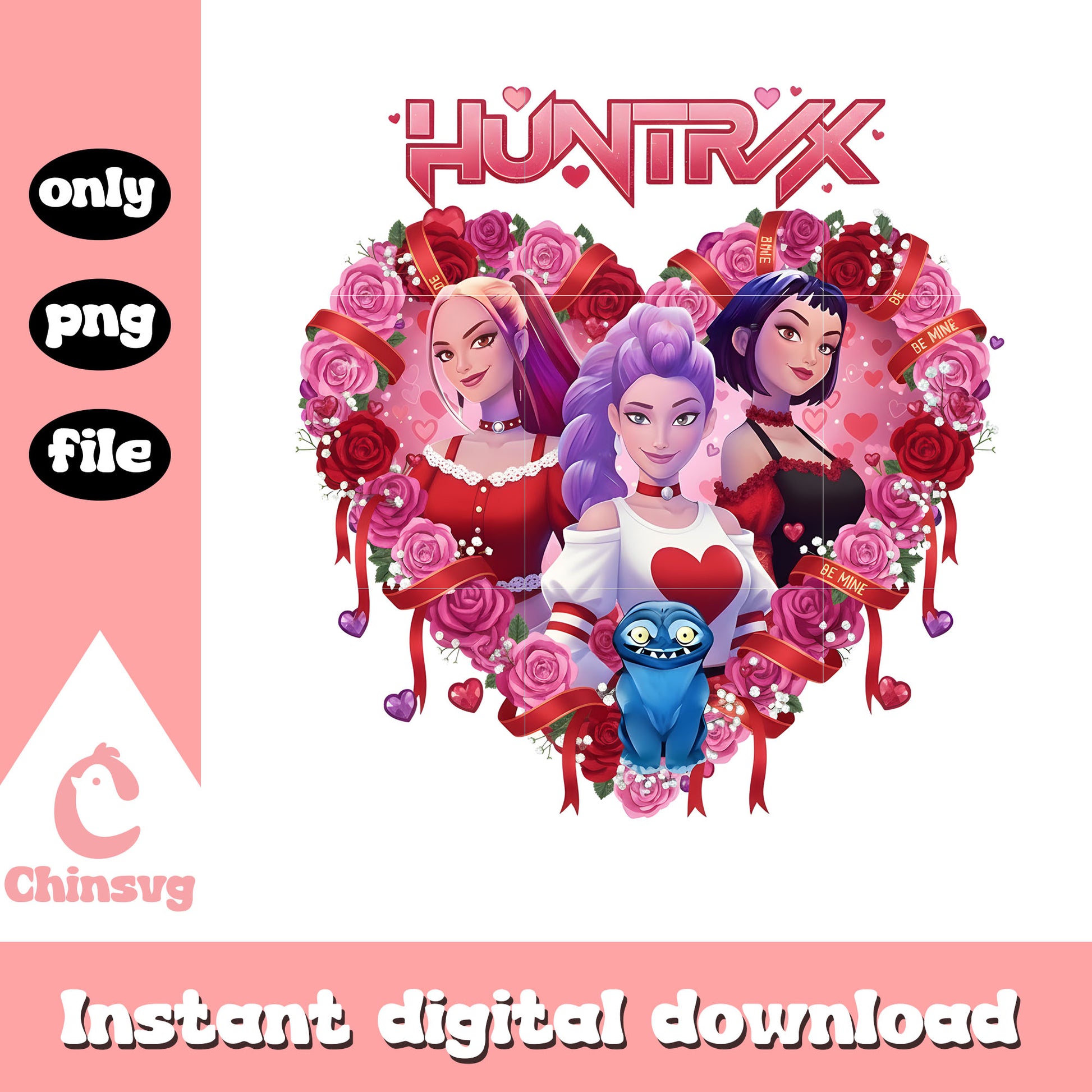 Heart circle rose huntrix png, kpop valentines cards​ png