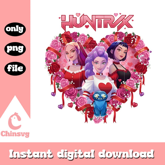 Heart circle rose huntrix png, kpop valentines cards​ png