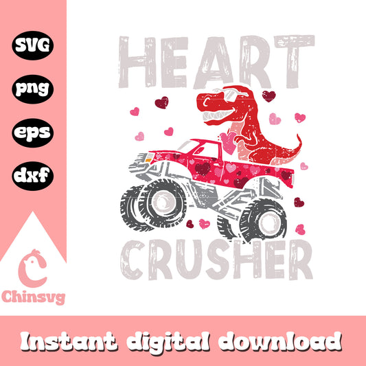Heart crusher t rex valentine design svg, t rex valentine​ svg
