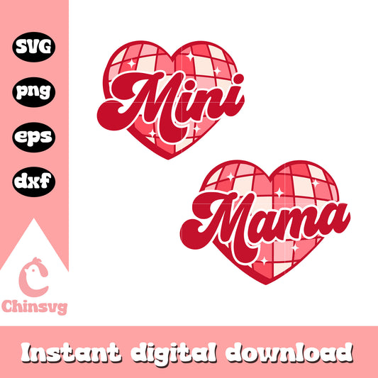 Heart disco ball mini and mama design svg, disco ball svg