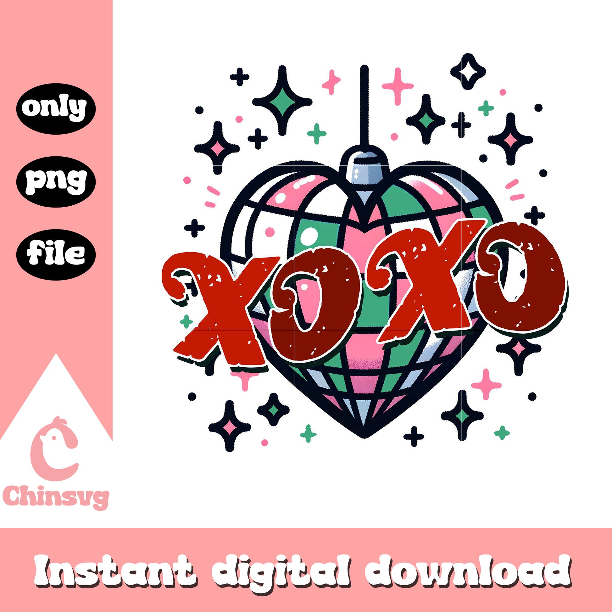 Heart disco ball xoxo valentine png, xoxo valentines png