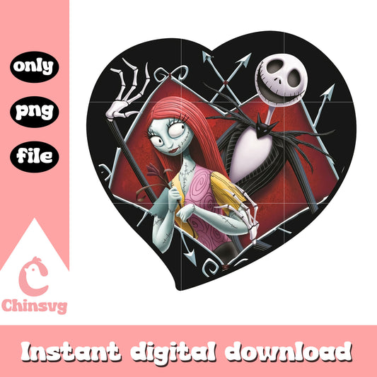 Heart jack and sally sweety png, nightmare couple heart png