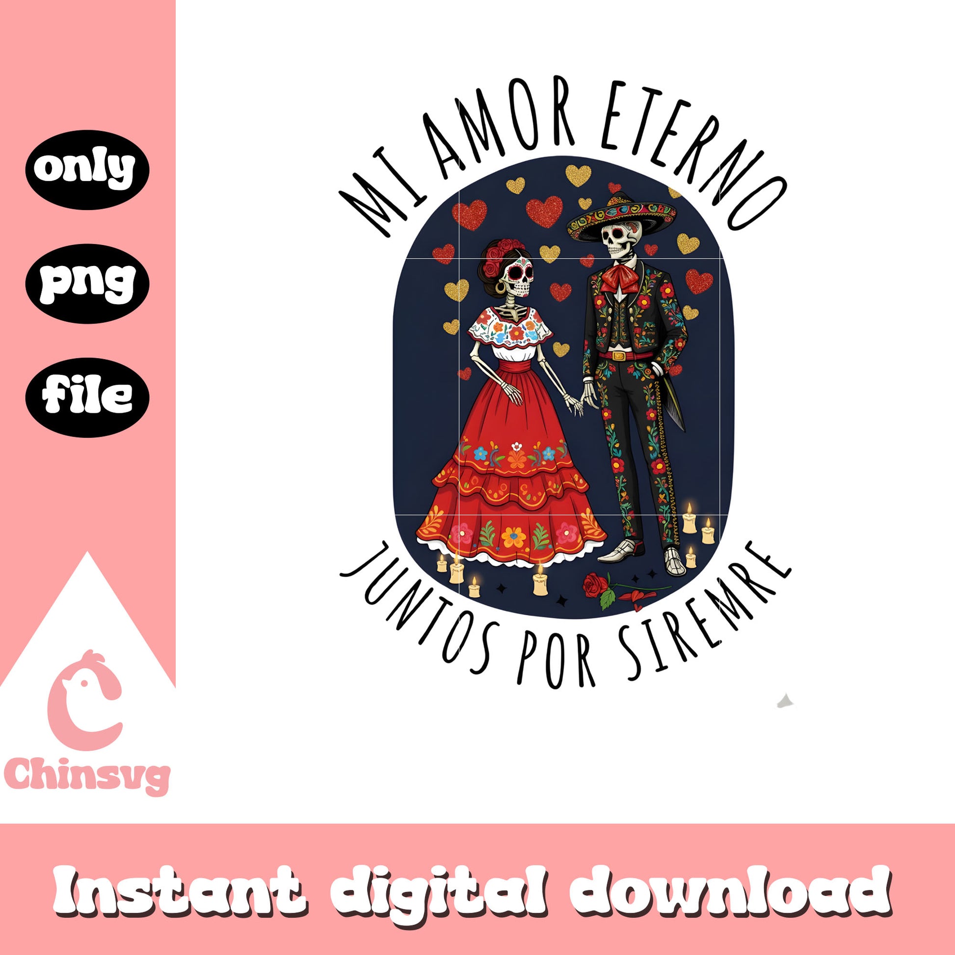 Hearts color couple mexican png, valentines skeleton​​ png