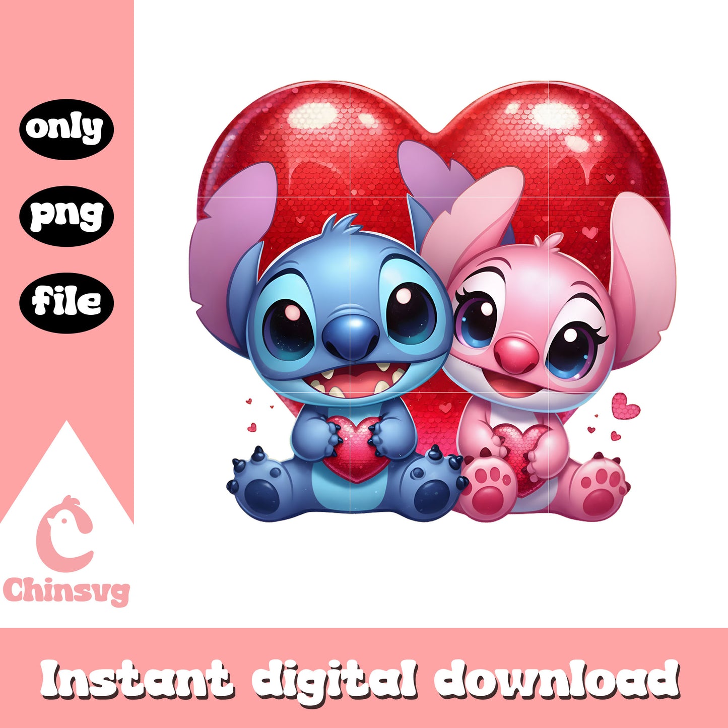 Hearts couple stitch character png, stitch valentines day​​​​​​ png