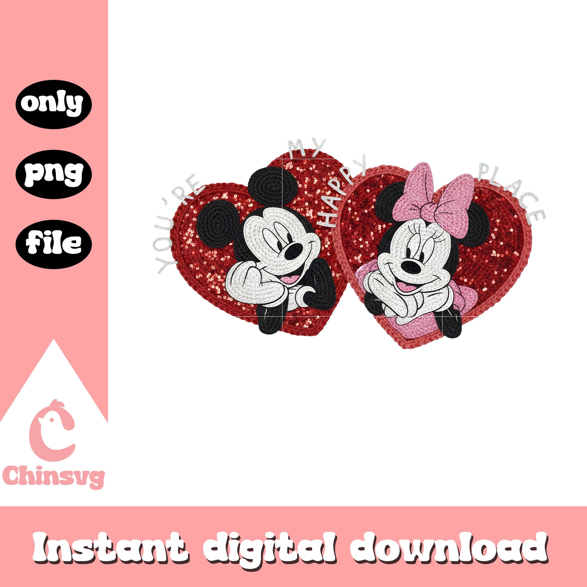 Hearts couple valentine crochet png, disney valentines​ png