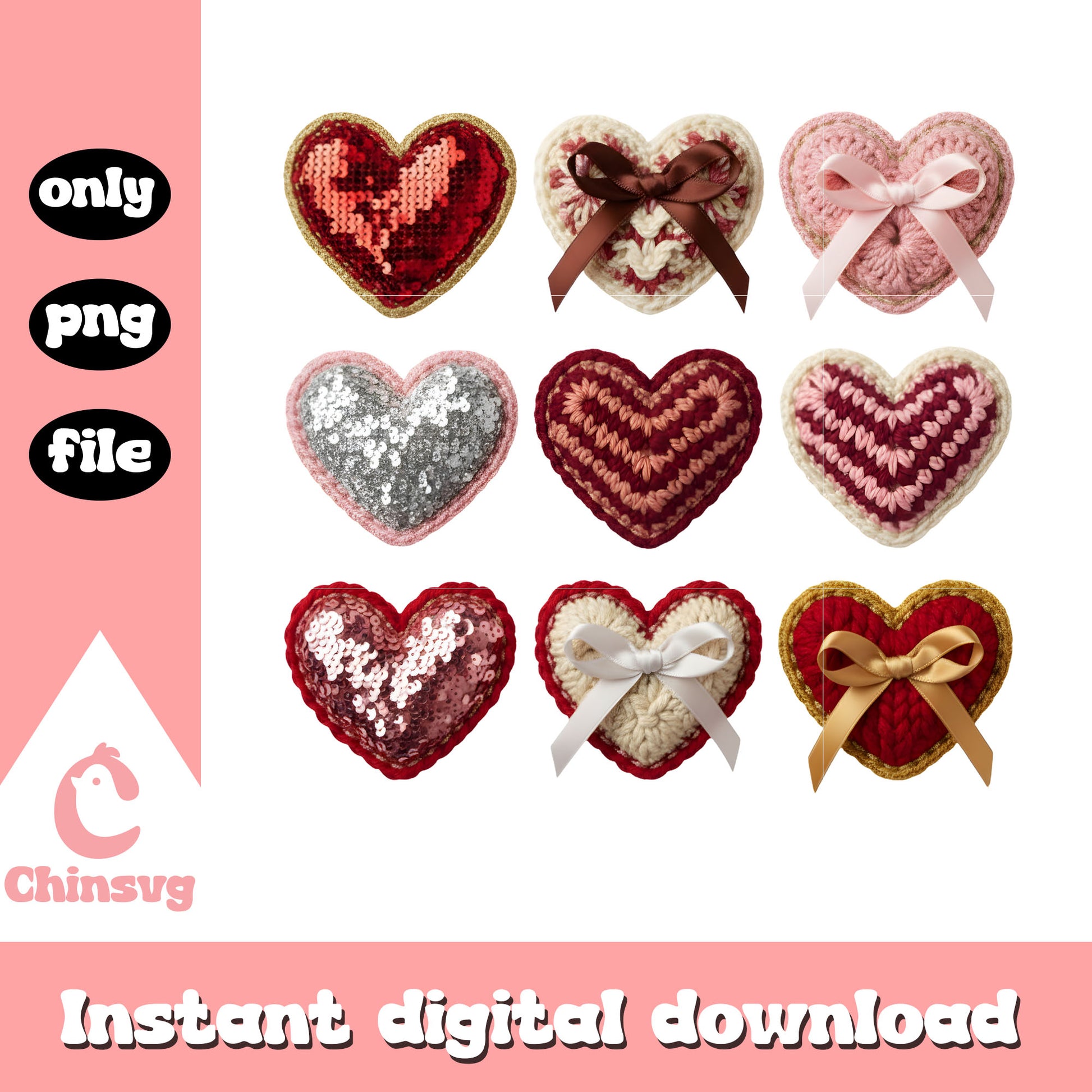 Hearts design valentine crochet png, heart valentine's day​​ png