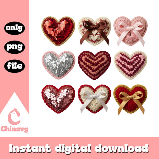 Hearts design valentine crochet png, heart valentine's day​​ png