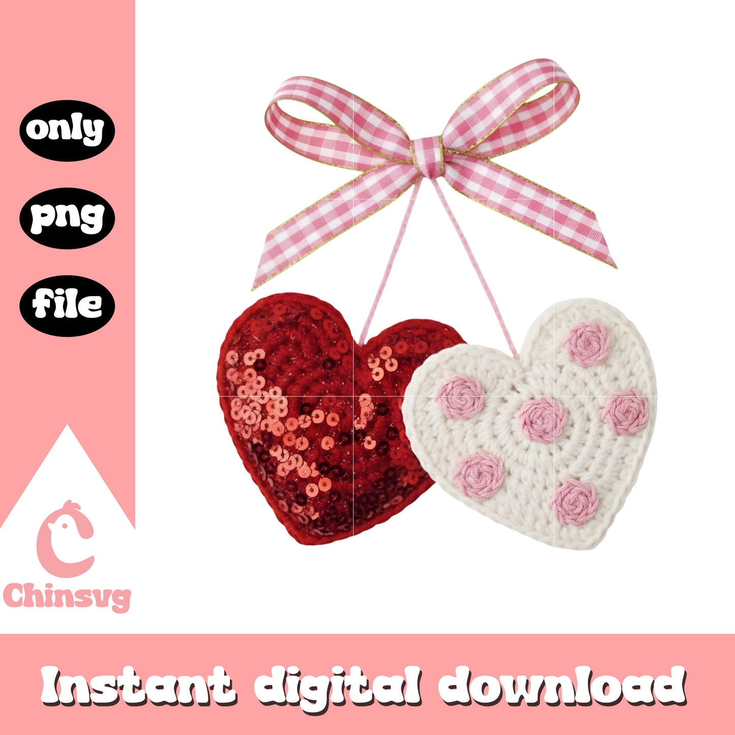 Hearts design valentine crochet png, valentine hearts​ png