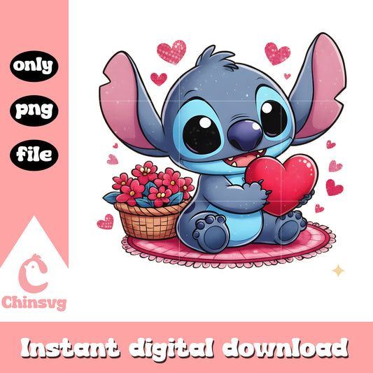 Hearts flower stitch cute png, valentines day stitch​​​​ png