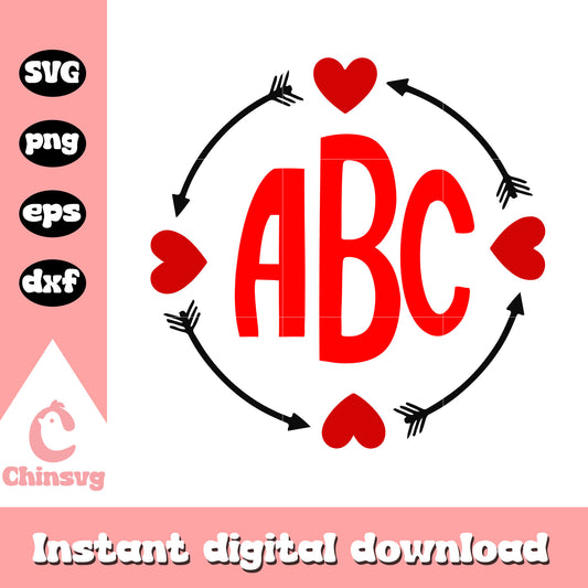 Heart shape abc valentine day svg, heart svg, valentine day svg