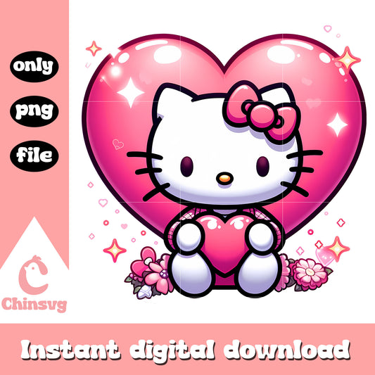 Heart shape hello kitty design png, valentines day png