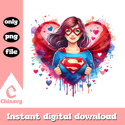 Heart shape super girl hero design png, superhero png