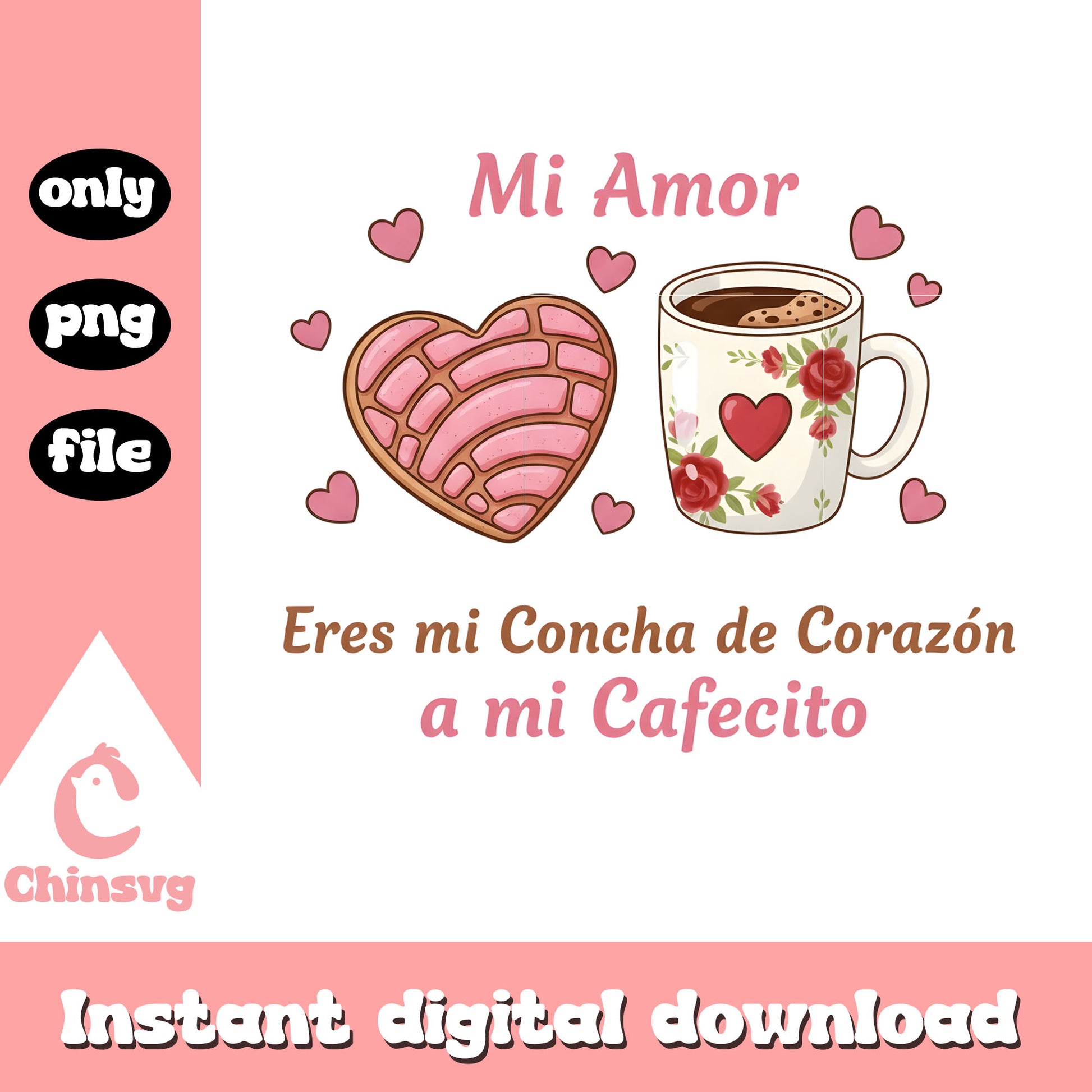 Hearts love conchas cafe png, valentines day love​​ png