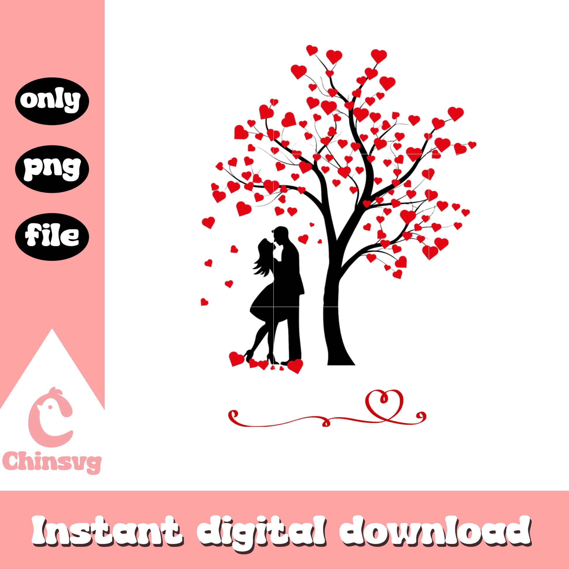 Hearts tree couple valentine png, valentines day couple​​ png