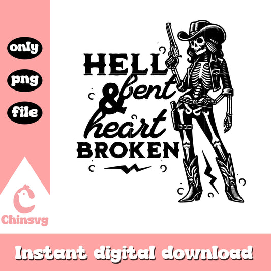 Hell and bent heart broken design png, cow girl png