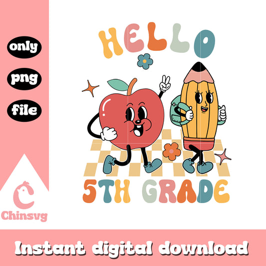Hello 5th grade to school design png, back to school clipart png
