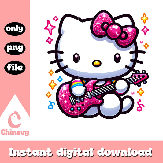 Hello Kitty blink pink electric guitar design png, hello kitty png