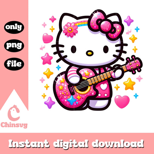 Hello Kitty blink pink guitar design png, hello kitty png, band png