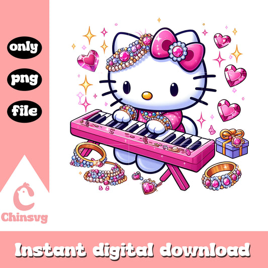 Hello Kitty blink pink piano design png, hello kitty png
