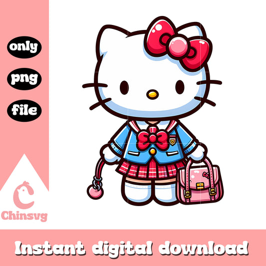 Hello Kitty wear uniform and pink schoolbag png, hello kitty png