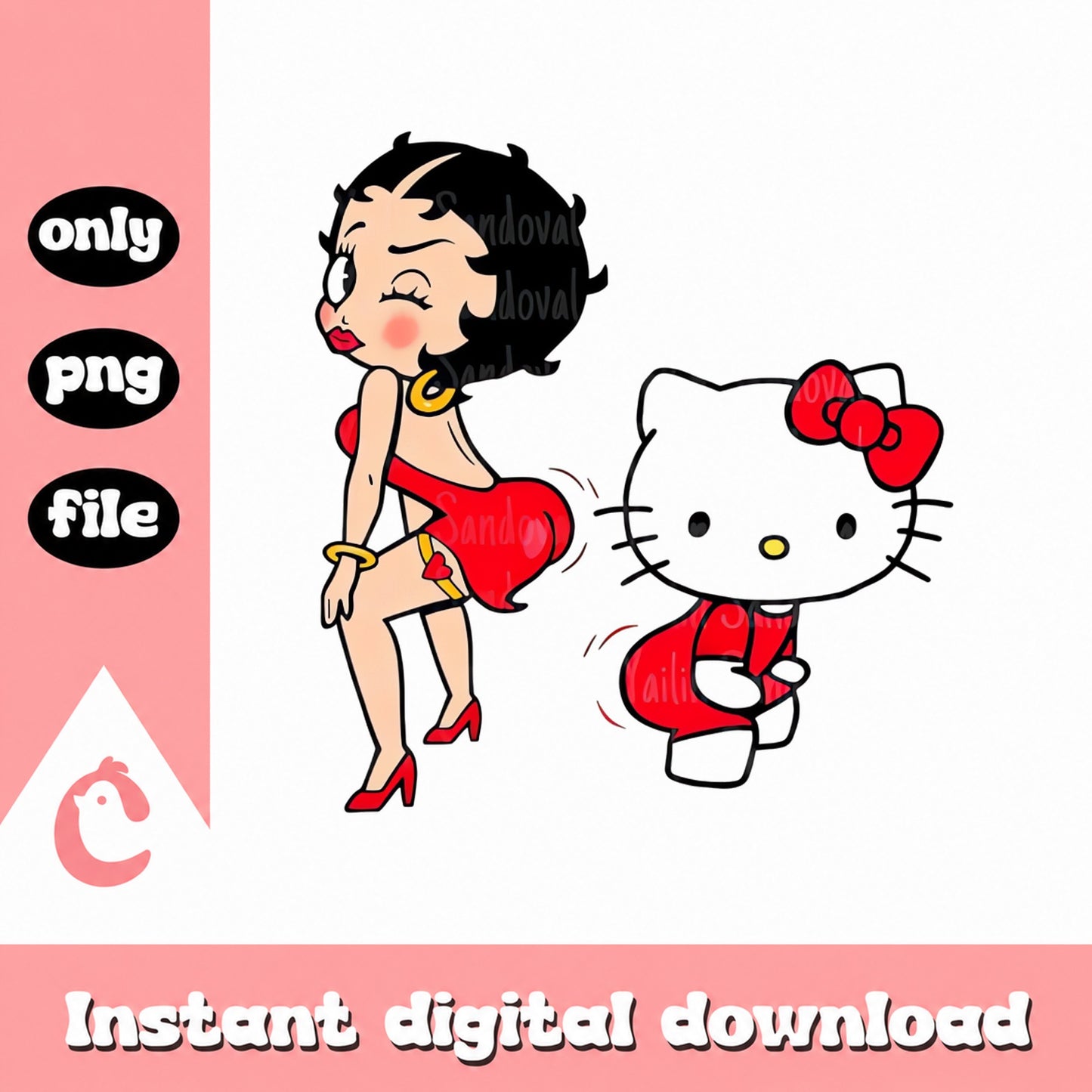 Hello Kitty Betty Boop PNG Bundle, Valentine Heart Clipart, PNG