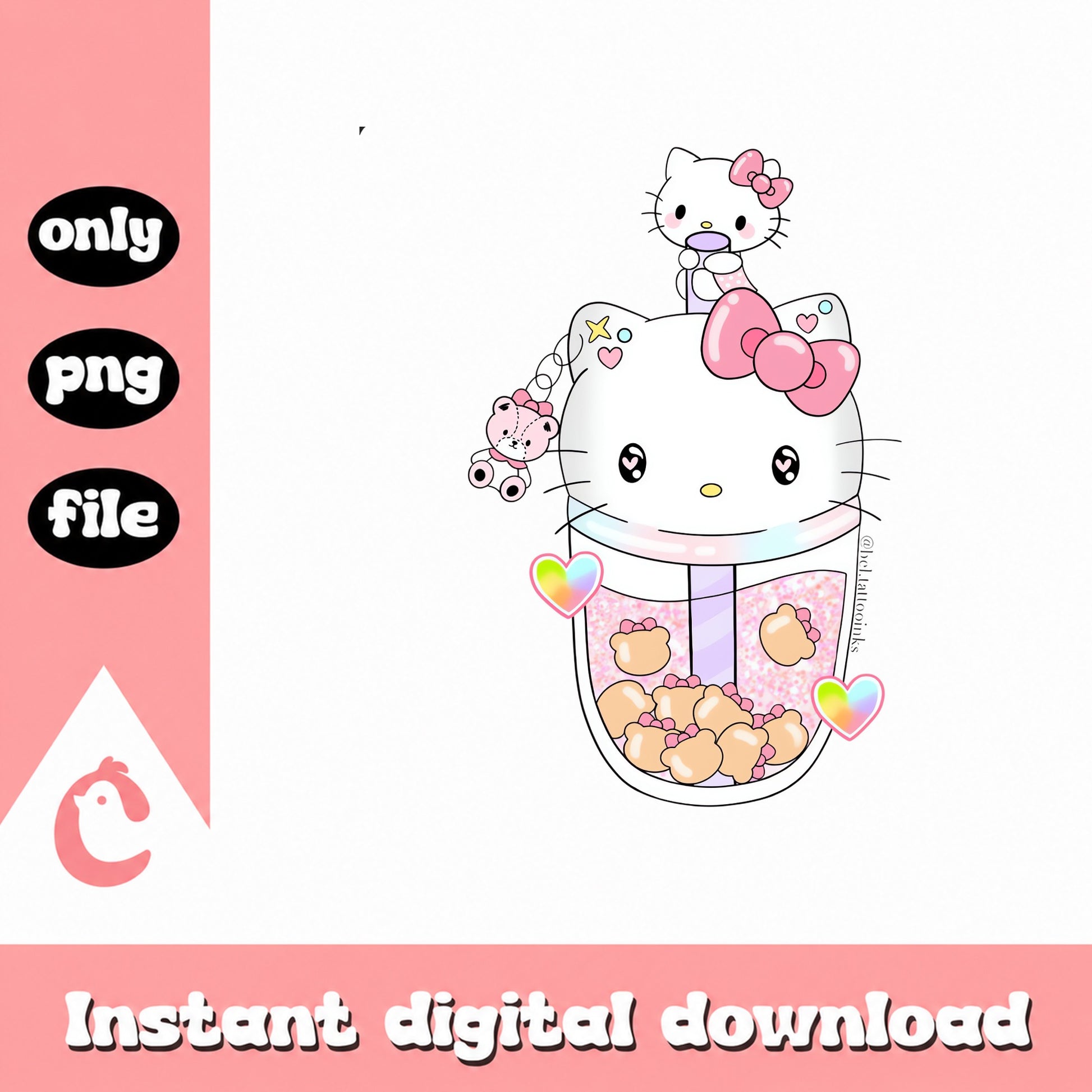Hello Kitty Boba Tea PNG, Sanrio Kawaii Clipart, Instant Download PNG