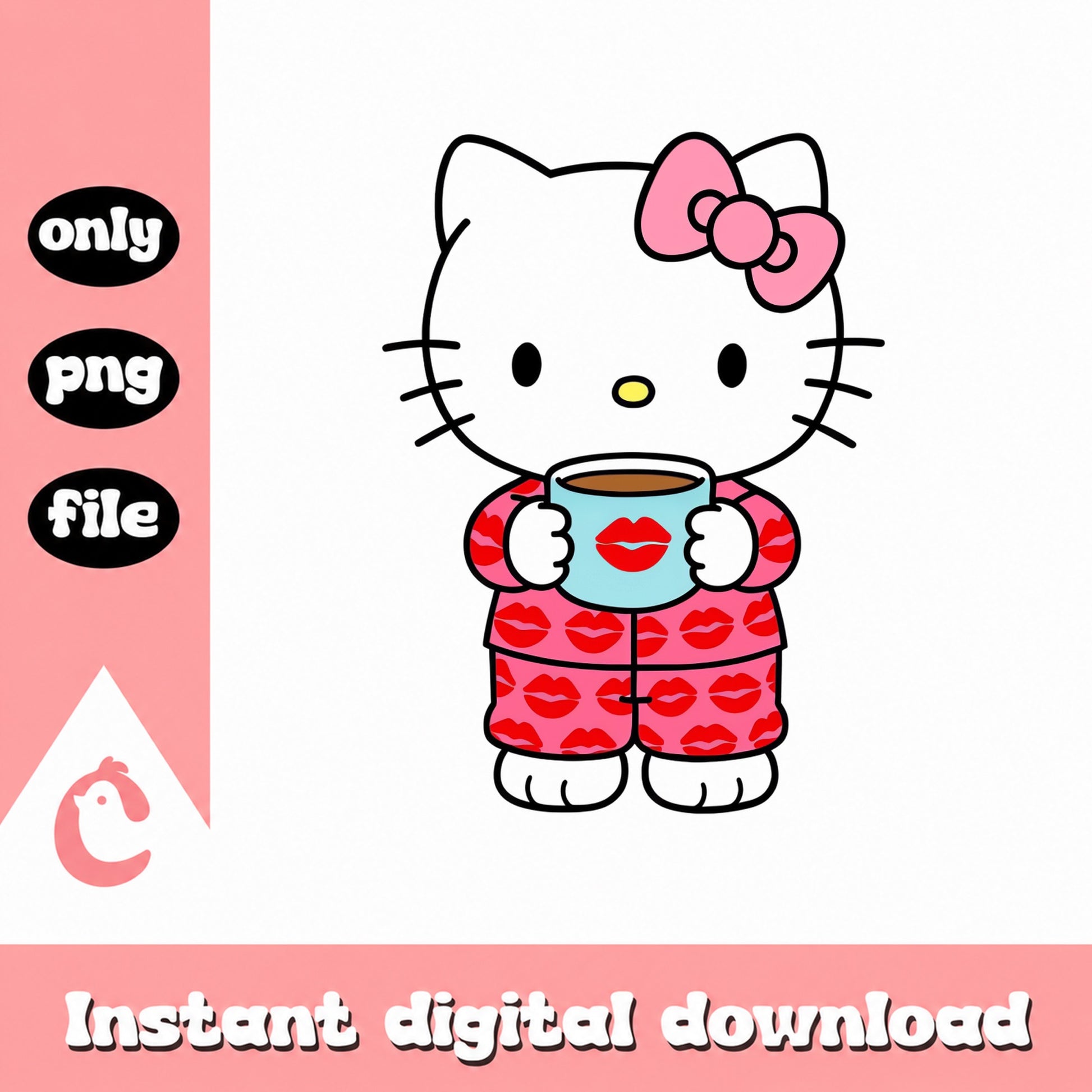 Hello Kitty Coffee Mug PNG, Valentine Pajamas Clipart, PNG File