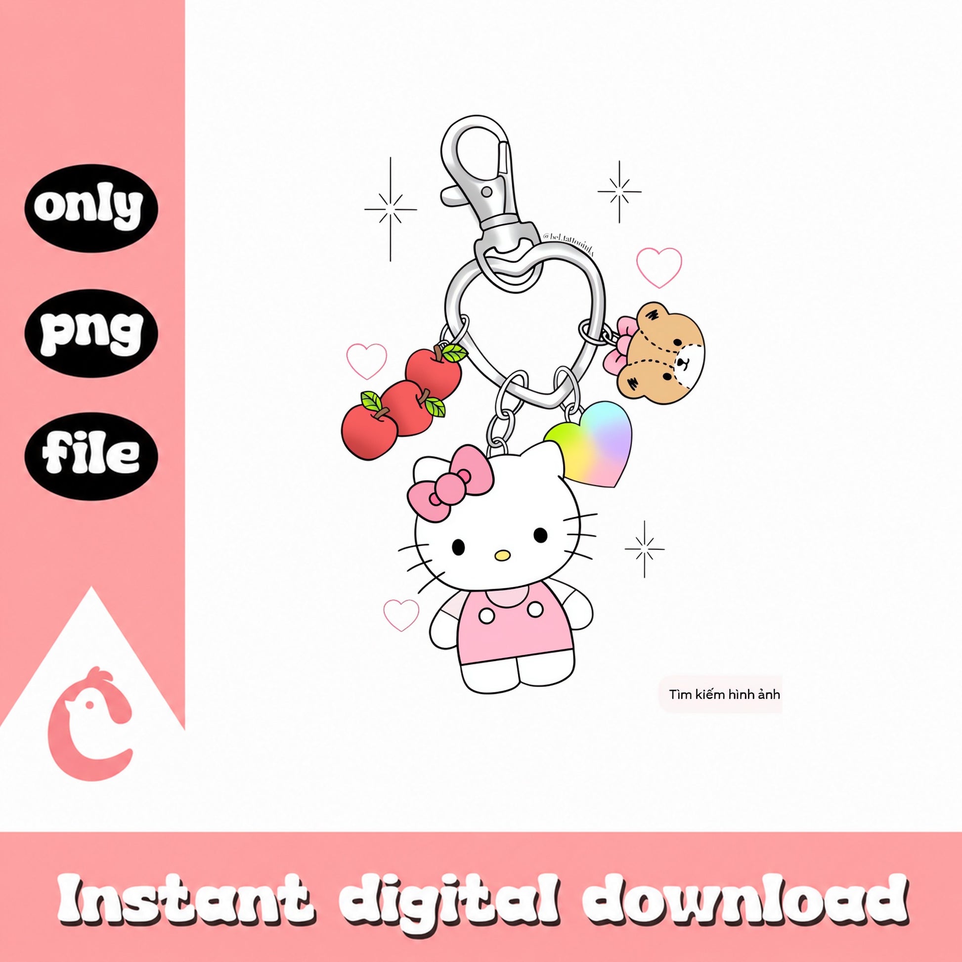 Hello Kitty Keychain Charm PNG, Sanrio Cute Accessory, PNG File