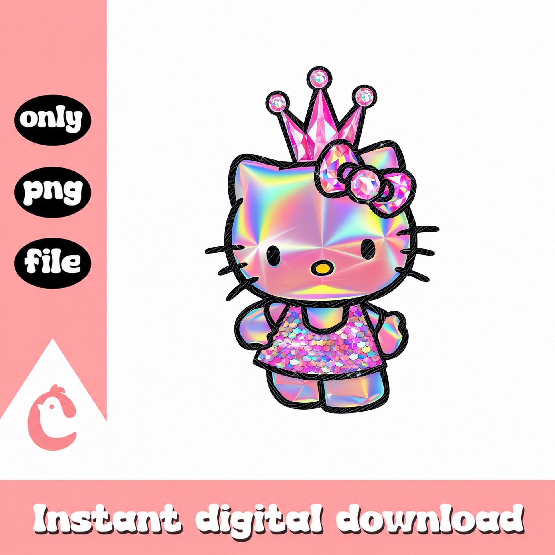 Hello Kitty Princess Crown PNG, Holographic Sanrio, Clipart PNG