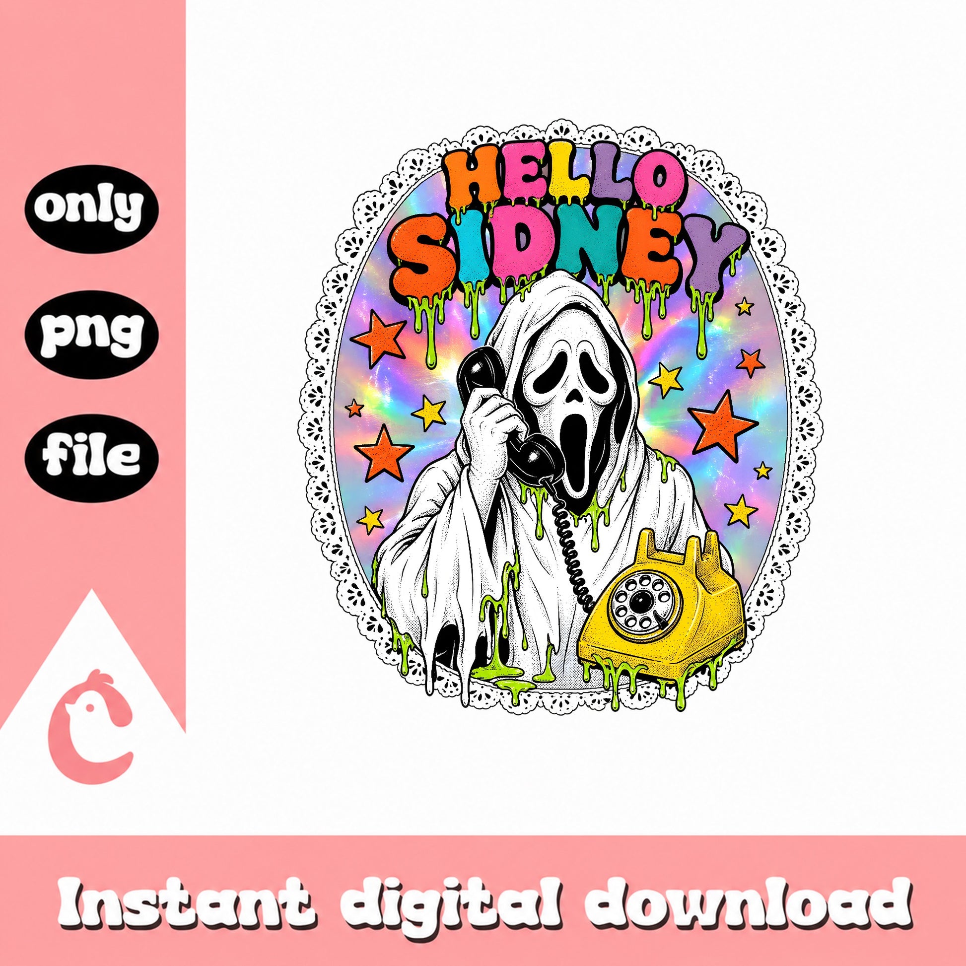 Hello Sidney Scream Ghost PNG, Funny Horror PNG, Retro 90s PNG