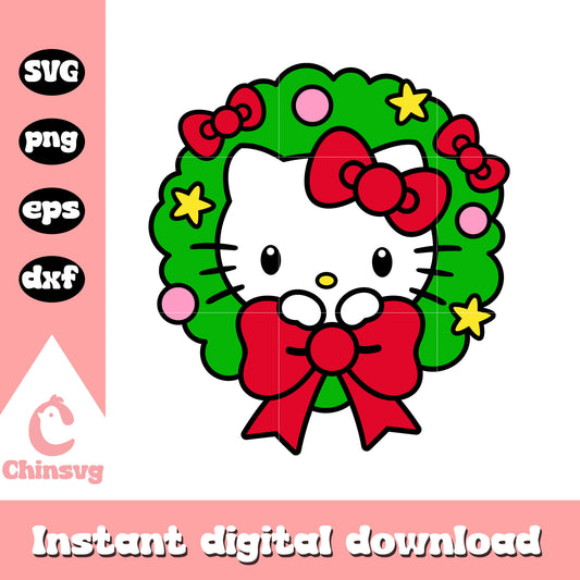 Hello kitty christmas wreath svg, christmas wreath​ svg